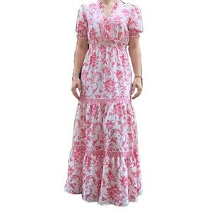 Nordstrom Max Studio Floor Length Maxi Pink and White Floral Dress